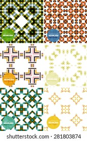 Vector set of colorful seamless geometric patterns. Modern stylish abstract textures. Backgrounds and wallpapers