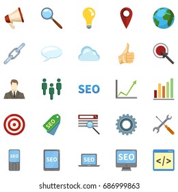 Vector Set of Colorful SEO Icons. Search Engine Optimization Pictograms.