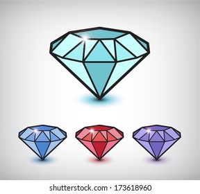vector set of colorful shiny diamond icons