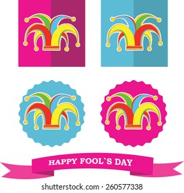 vector set from colorful silhouette clowns hat in frame for fools day
