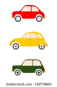 Vector. A set of colorful silhouettes of small retro European cars on a white background.