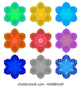 Vector Set of Colorful Snowflakes Isolated on White Background