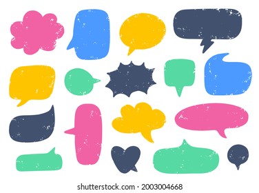 Vektorset von bunten Sprachblasen. Handgezeichnet, doodle Elemente einzeln auf weißem Hintergrund.