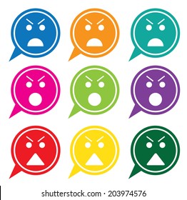 Vector - Set of colorful speech bubbles with angry face icons