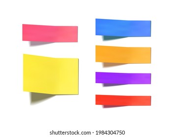 Vector set of colorful stickers with shadows, rectangular colored paper pieces.