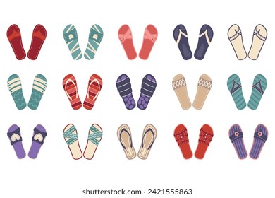 Vector set with colorful summer flip flops for beach holiday. beach shoes,