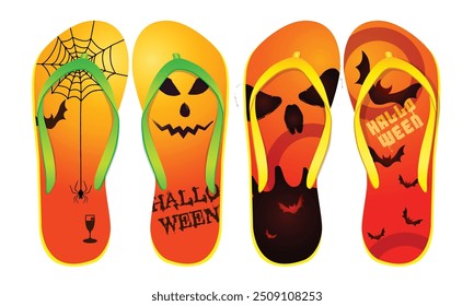 Vector set with colorful summer flip flops ( Halloween Design ) Beach Sandals.