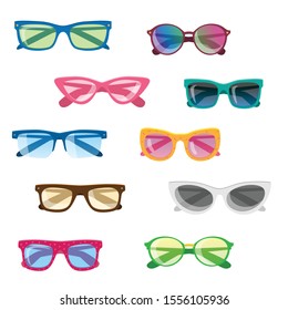 Vector set of colorful sunglasses of different forms and colors