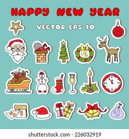 Vector set of colorful symbols of happy new year and christmas. Vector for use in design