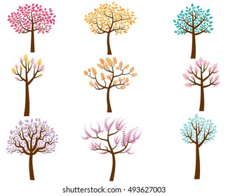 Vector Set of Colorful Trees in Flat Style
