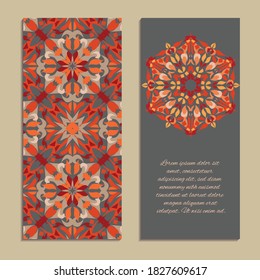 Vector set of colorful vertical banners for business and invitation. Ethnic indian ornament. Decorative floral pattern. Ornamental folk design in oriental style
