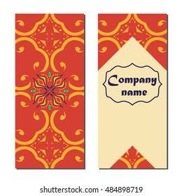 Vector set of colorful vertical banners for business and invitation. Portuguese, Moroccan; Arabic; Talavera, asian ornaments. Geometric and floral motifs