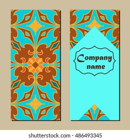 Vector set of colorful vertical banners for business and invitation. Portuguese, Talavera, Moroccan; Arabic; asian ornaments. Geometric and floral motifs