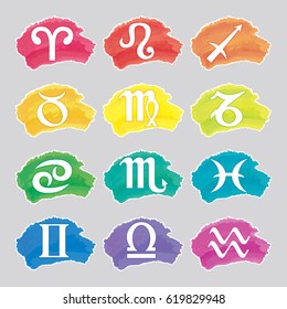Vector set of colorful watercolor the twelve signs of the Zodiac