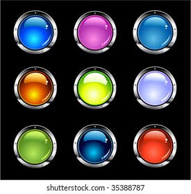 VECTOR Set of Colorful Website Shiny Buttons on Black