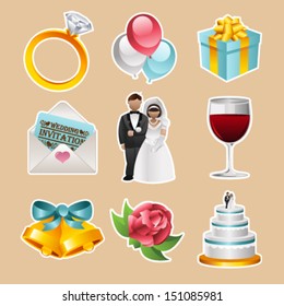 Vector set of colorful wedding icons.