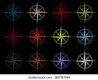 Vector set of colorful wind rose
