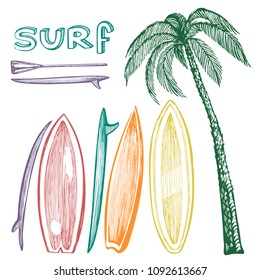 Vector set with colorfull sketch surf