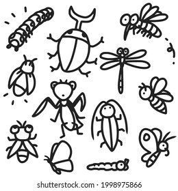 vector set of coloring insect doodle for kid paint