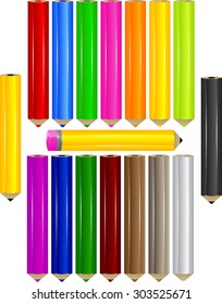 Vector set of coloring pencils isolated on white background.