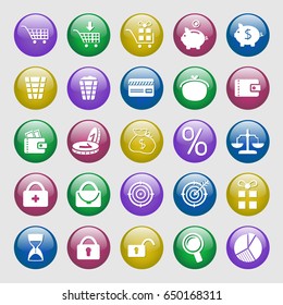 Vector set of colors glossy round buttons with business icons