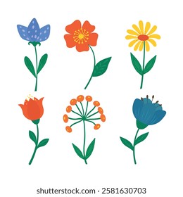 A vector set of colors highlighted on a white background. The cute flower set is perfect for design, decorating and creative projects, floristry, Easter.
