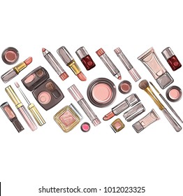 Vector set with colour make up items