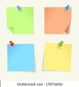 Vector set of colour sticky Notes with pin