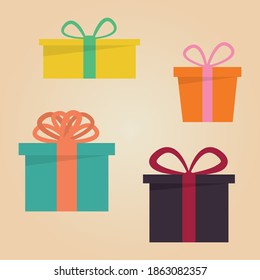 Vector set of colourful christmas gifts. Flat design without pattern presents boxes holiday packs or valentine packs holidays 