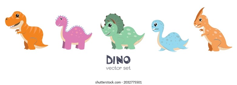 Vector set of colourful and cute dinosaur, Isolated background.