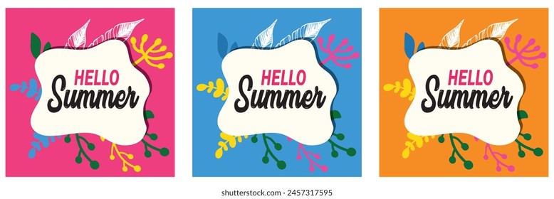 Vector set of colourful social media stories design templates, backgrounds with copy space for text - summer landscape. Summer background.   vector illustration. EPS 10 .