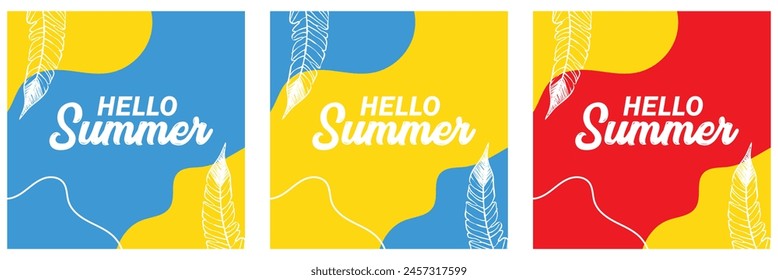 Vector set of colourful social media stories design templates, backgrounds with copy space for text - summer landscape. Summer background.   vector illustration. EPS 10 .