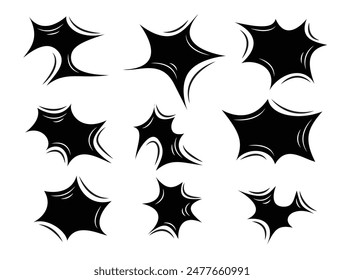 Vector set of comic book windows of different shapes and sizes. Black symbols on a white background. Design elements