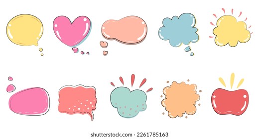 Vector set of comic bubbles design on white background for card design, speech bubble, paper embellishment, digital print, scrapbook, teacher element, student, education and more.