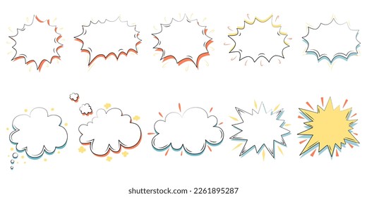 Vector set of comic bubbles design on white background for card design, speech bubble, paper embellishment, digital print, scrapbook, teacher element, student, education and more.