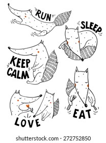 vector set of comic funny foxes