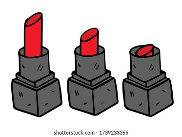 conjunto vectorial de lápiz labial rojo cómico sobre fondo blanco