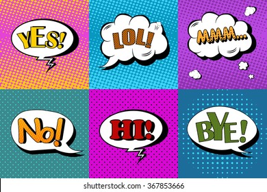 Vector set of comic speech bubbles in pop art style. Design elements, text clouds, message templates.