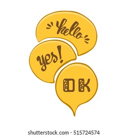 Vector set of comic speech bubbles. Hand drawn set of comic quotes balloons with text. 