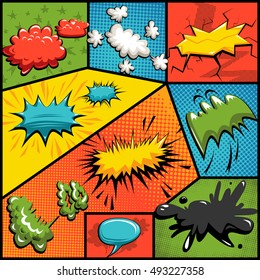 Vector set of comics explosion bubbles