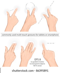 Vector set of commonly used multi-touch gestures for tablets or smart phone