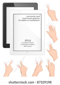 Vector set of commonly used multi-touch gestures for tablets or smartphone. Black and white tablets (smartphone)