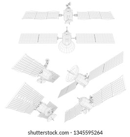 vector set. communications satellite of near-earth orbit. space technology of the future.
