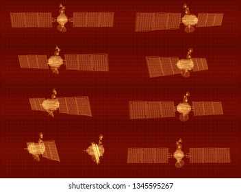 vector set. communications satellite of near-earth orbit. space technology of the future.