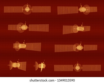 vector set. communications satellite of near-earth orbit. space technology of the future.