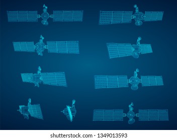 vector set. communications satellite of near-earth orbit. space technology of the future.
