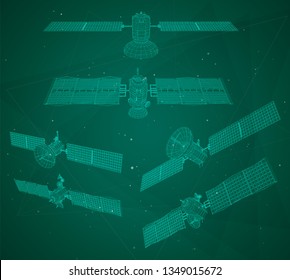 vector set. communications satellite of near-earth orbit. space technology of the future.