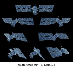 vector set. communications satellite of near-earth orbit. space technology of the future.