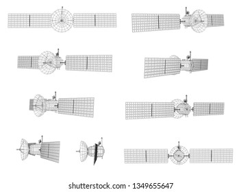 vector set. communications satellite of near-earth orbit. space technology of the future.