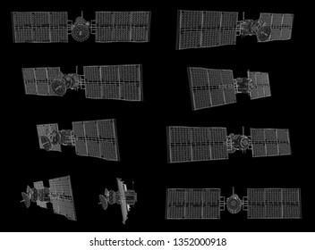 vector set. communications satellite of near-earth orbit. space technology of the future.